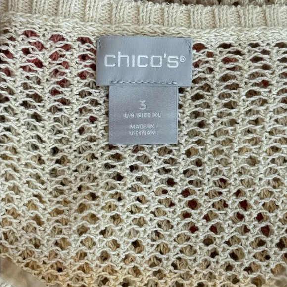 Chico’s | Textured Striped Sweater Open Weave Scoop Neck Side Slits EUC - Picture 7 of 9
